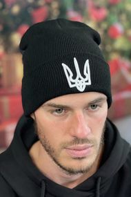 Мужская шапка «Тризуб» (5155) черный + белый