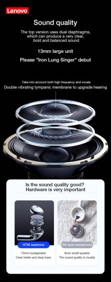 Бездротові навушники Lenovo Original HT38 Bluetooth 5.0 TWS Earphone | Зображення 6