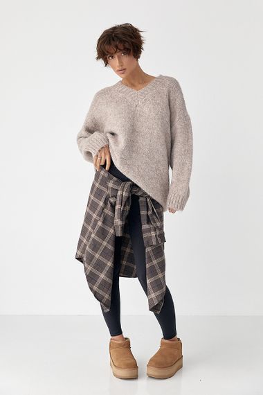 В'язаний пуловер у вільному фасоні - кавовий цвет, ONE SIZE (є розміри) | Зображення 2