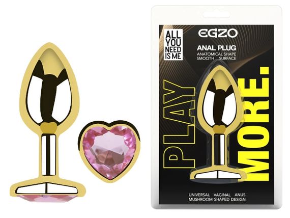 Анальная пробка EGZO Gold Heart Plug M с розовым кристаллом 8,2 см Sex Aura | Зображення 4