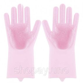 Силиконовые перчатки Magic Silicone Gloves Pink для уборки чистки мытья посуды для дома. Цвет: розовый FD-83