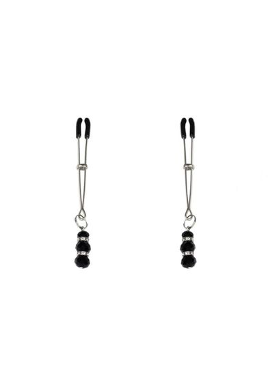 Тонкі затискачі для сосків з підвіскою Feral Feelings - Thin nipple clamps, срібло/чорний