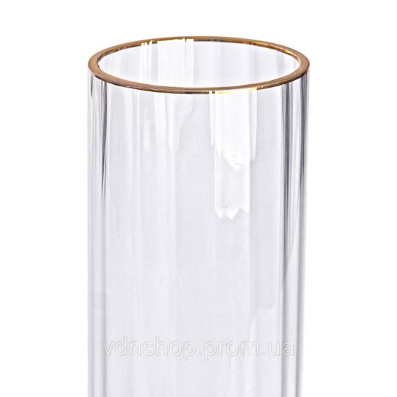 Декоративная ваза для цветов из прозрачного стекла с золотой окантовкой 25 см HP-1707 | Зображення 1