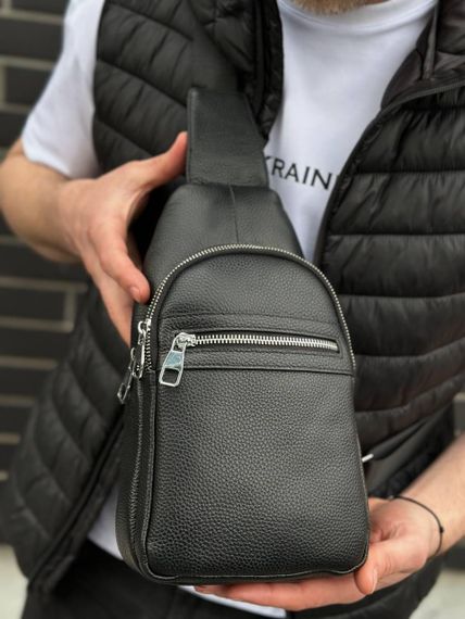 Кожаная сумка-слинг через плечо черная TIDING BAG 3280 | Зображення 7