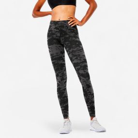 Легінси жіночі Fit+ 500 для фітнесу чорні з принтом - S UA42L31