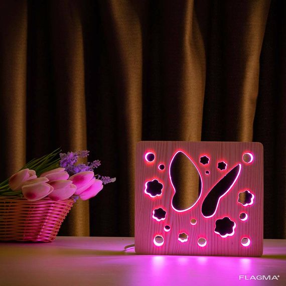 Светильник ночник ArtEco Light из дерева LED "Бабочка" с пультом и регулировкой цвета, RGB | Зображення 3