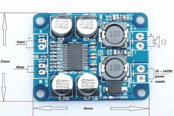 Плата звукового моно цифрового усилителя TPA3118 PBTL 1*60W | Зображення 3