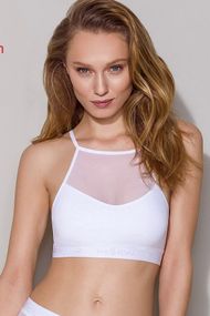 Спортивный хлопковый топ с прозрачной вставкой Passion PS006 TOP Белый S