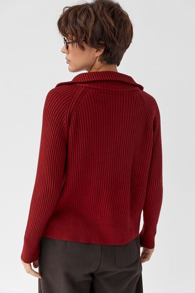 Кардиган в рубчик на блискавці - темно-червоний цвет, ONE SIZE (є розміри) | Зображення 1