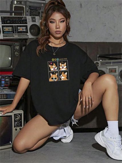 Футболка жіноча з принтом повсякденна XL Чорний