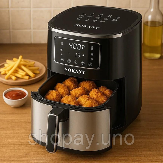 Аэрофритюрка Sokany SK 10052 1700W Аэрогриль безмасляная мультипечь для приготовления без масла 7 л с сенсорным управлением | Зображення 4