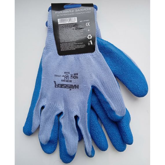 Перчатки хлопчатобумажные голубые с синим латексным покрытием Haisser 211431 | Зображення 1