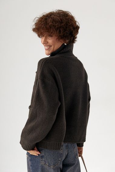 В'язаний кардиган на блискавці з кишенями - коричневий цвет, ONE SIZE (є розміри) | Зображення 1