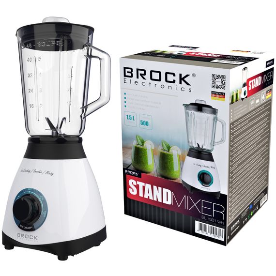Блендер BROCK BL 1501 WH стаціонарний 500Вт/ скляна чаша 1,5л/ PULSE/ 2 швидкості/ дроблення льоду | Зображення 4