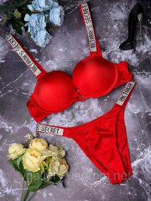 Женский комплект Victoria`s Secret со стразами, Женский комплект со стразами Премиум Качества 80B, Красный