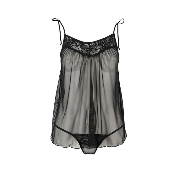 Сорочка прозора бебі дол MELANIA CHEMISE black - Passion, трусики, на тонких бретелях, S/M | Зображення 2