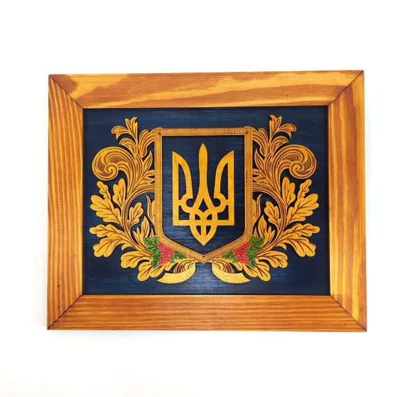 Дерев'яний постер (пано) на стіну Герб України Майстерня містера Томаса 22.5х18 см