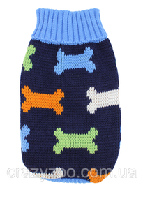 Свитер для собак и котов EcoToys Bones S синий c косточками A: 19 см B: 26 см C: 16 см 6986