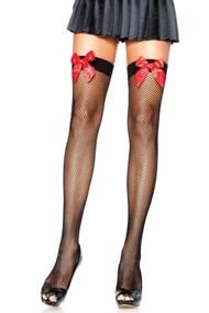 Сетчасті панчохи з червноим Leg Avenue Fishnet Thigh Highs With Bow One Size Чорний