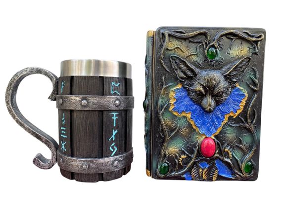 Подарунковий набір Кухоль 3D Скандинавські Руни та Блокнот 3D «Лісовий Грімуар Лиси»