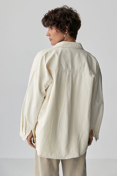 Котонова сорочка з накладними кишенями - кремовий цвет, ONE SIZE (є розміри) | Зображення 1