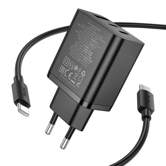СЗУ Hoco N50 Scenery PD45W (1USB-A/2C) + кабель Type-C to Type-C Black | Зображення 1