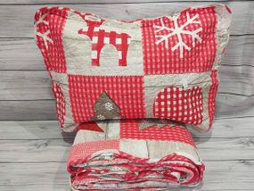 Покривало стьобане (180х250см) з наволочкою (50х70см) Miss Bella 9863 red Бавовна