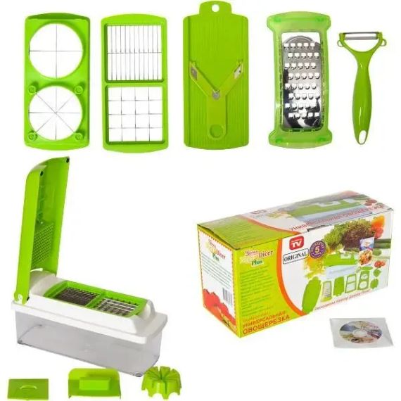 Овочерізка з насадками та контейнером 1.5 л для нарізування Nicer Dicer X3-180 29×14×12 см | Зображення 2