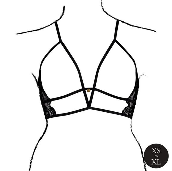 Еротичний бра Open Cup Triangle Bra with Lace and Adjustable Sliders - One Size - Black Sex Aura | Зображення 4