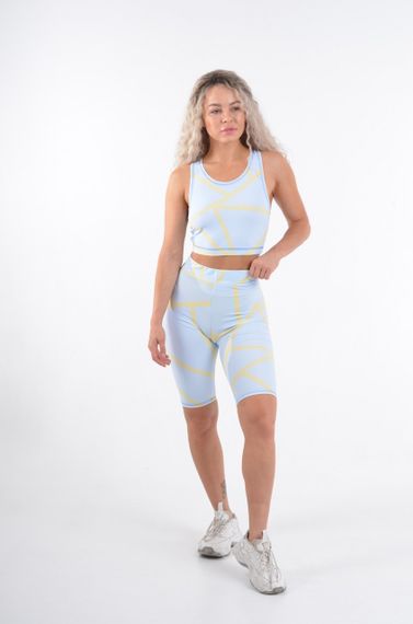 Спортивні шорти велосипедки 4Profi  з принтом "Геометрія" блакитний/жовтий, розмір S біфлекс 17593 | Зображення 3