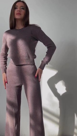 Вязаный женский костюм двойка кофта + штаны цвет какао в размере XS-XL S-M | Зображення 7