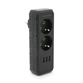 Розетка трійник із заземленням F102-Black, 2 розетки+3USB(1А), 2500W, 10A, 110-250V~Max, Blister
