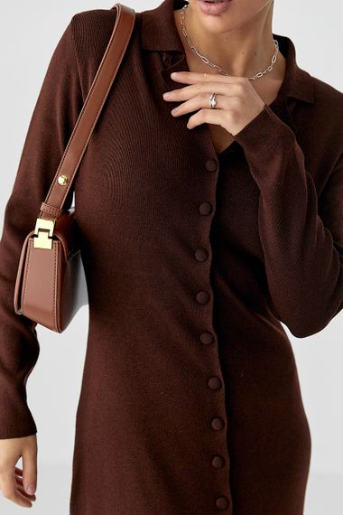 Трикотажна довга сукня на ґудзиках - коричневий цвет, ONE SIZE (є розміри) | Зображення 3