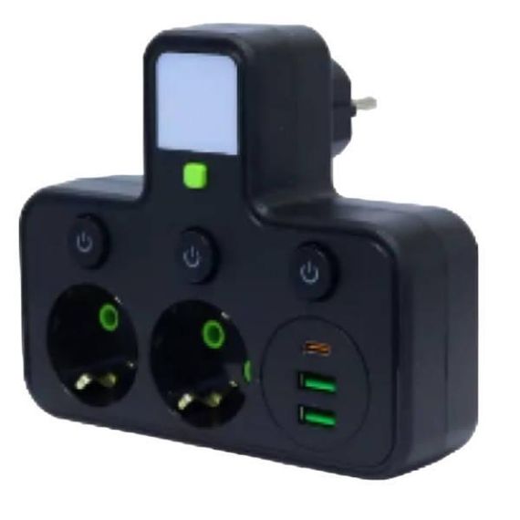 Мережевий фільтр з USB + підсвічування (2×220В+2×USB+1×Type-C) HG-275 Чорний