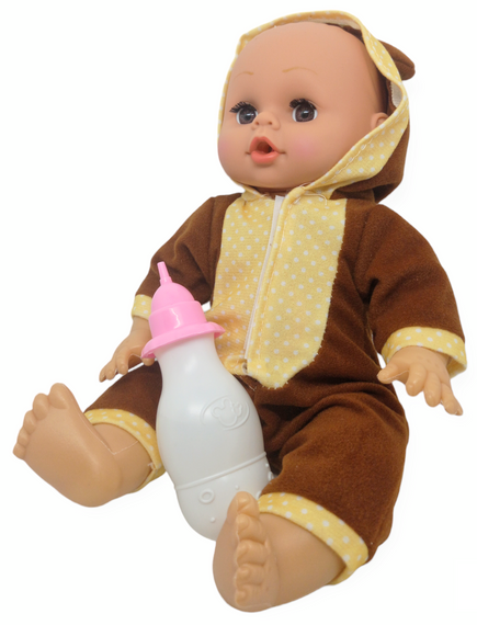 Пупс лялька розмовляє плаче сміється в костюмі ведмедик 29.5 см Little baby з пляшечкою | Зображення 4