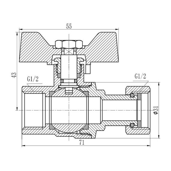 Кран кульовий з накидною гайкою Thermo Alliance Forte 1/2"х ВР для води прямий SF260W15 | Зображення 1