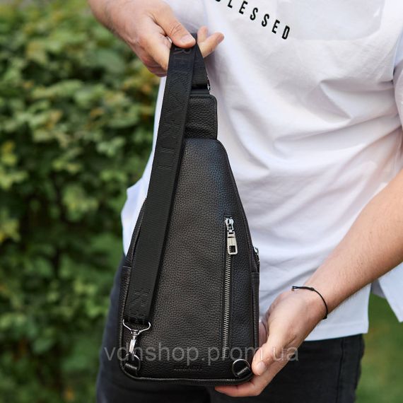 Сумка-слинг мужская через плече 19х31х7, нагрудная сумочка рюкзак из натуральной кожи TIDING BAG 32545 черная | Зображення 3