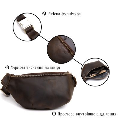 Сумка Grande Pelle Бананка в винтажной коже Коричневая (11154) | Зображення 5