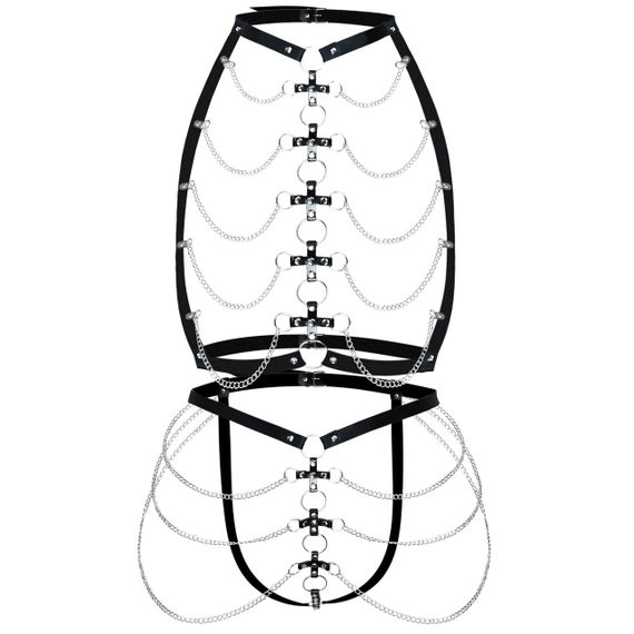 Набор портупея + трусики из кожи с цепочками Art of Sex - Cross, размер XS-M, цвет черный sexstyle | Зображення 7