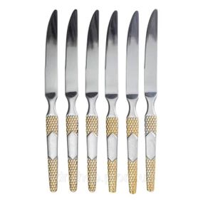 Набор столовых ножей 6 штук ножи сервировочные из нержавеющей стали 22.7 см Серебро с золотом HP-20-36