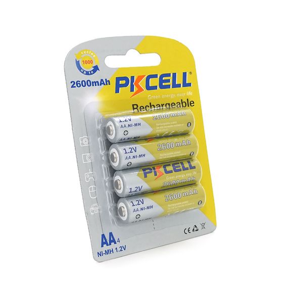 Аккумулятор PKCELL 1.2V AA 2600mAh NiMH Rechargeable Battery, 4 штуки в блистере цена по блистеру, Q12
