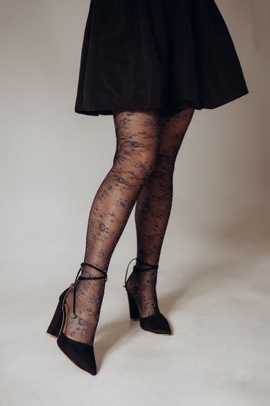 Колготки Romme collant, Omero, Italy, із синьою вишивкою в квіти, розміри S,M, L | Зображення 1