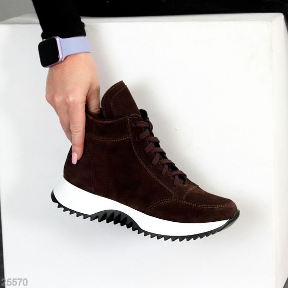 Шикарні спортивні замшеві черевики на флісі колір Шоколад | Зображення 1