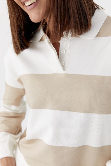 Кофта-поло у смужку - бежевий цвет, L (є розміри) | Зображення 3