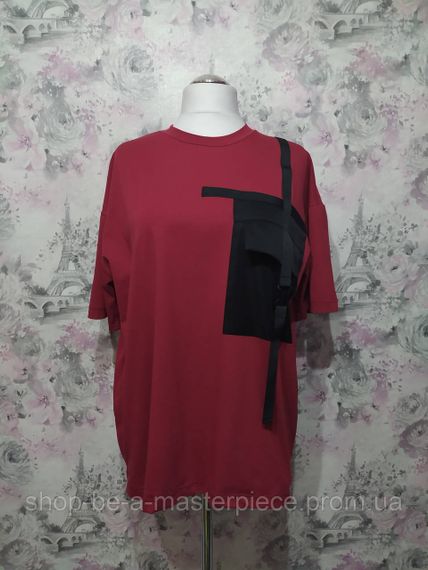 Футболка жіноча трикотажна бордовий oversize унісекс 56
