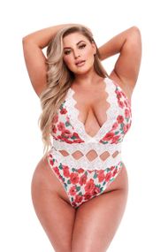 Ажурное боди WHITE FLORAL & LACE TEDDY, XL Sex Aura