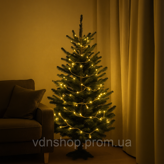 Новорічна гірлянда кімнатна нитка 10 м 120 LED кімнатна гірлянда білий провід Жовте світло W120LED10MWY | Зображення 1