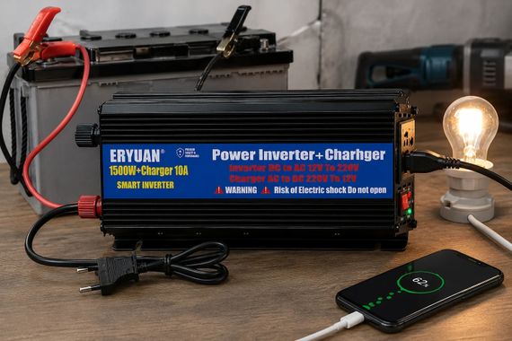 Перетворювач напруги 1500W із зарядним пристроєм 10A • Інвертор для акумулятора, дому, авто та резервного живлення | Зображення 4
