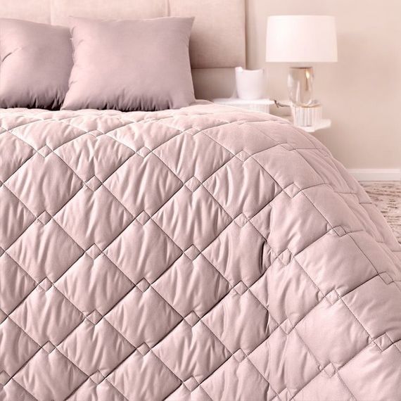 Двустороннее покрывало IDEIA Cube 210х240 см микрофибра с антиаллергенным волокном, пудра/св.серый | Зображення 5