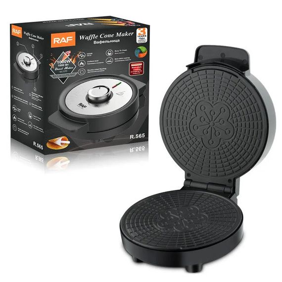 Електрична вафельниця RAF R.565 з антипригарним покриттям та конусом NU-356 для трубочок